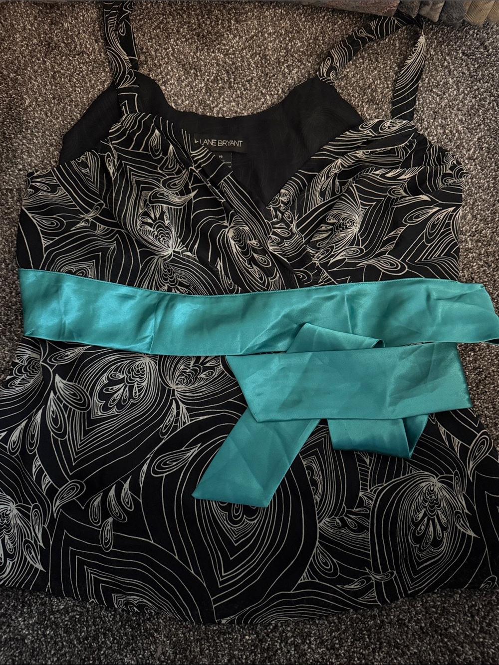 Lane Bryant Black and Teal Satin-Sash Wrap Tank